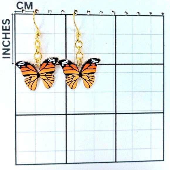 Yellow & Orange Whimsical Butterfly Dangle Earrings – Spring Summer Jewelry - Picture 3 of 4